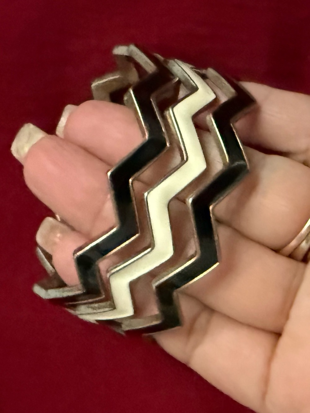 Park Lane Chevron Zigzag Silver and Black Cuff Bracelet - Women's Jewelry